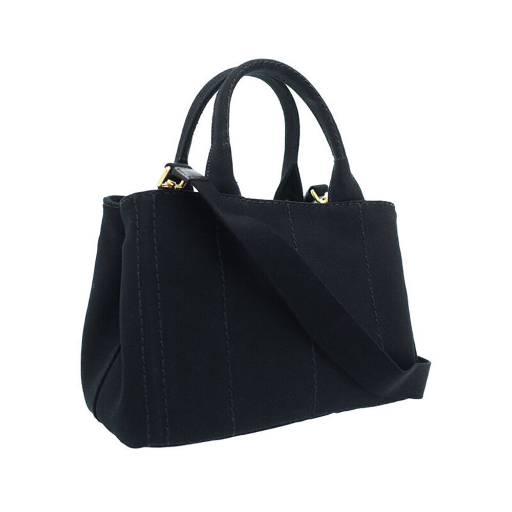 Prada Convertible Handle Bag Black Canapa Top Tote 2way Shoulder - Picture 1 of 9